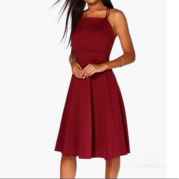 boohoo square neck midi skater dress